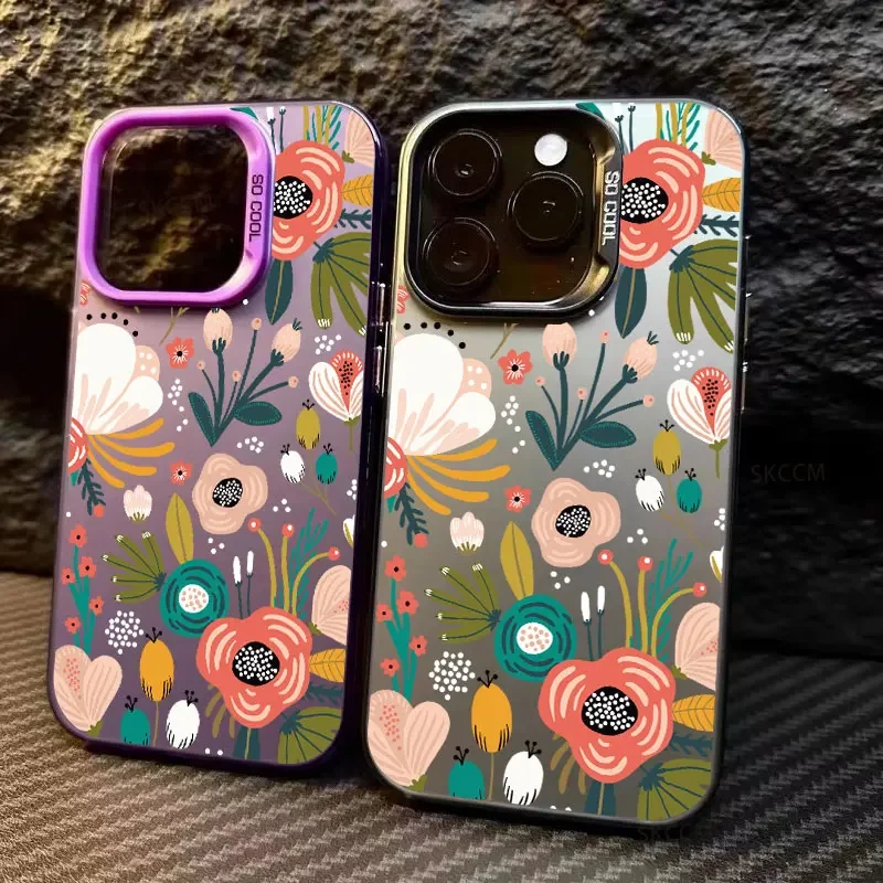 Case For iPhone 16 Case iPhone 15 Pro Max Case iPhone 12 14 13 Pro Max 15 Pro X XR XS 7 8 Plus SE Cover Flower Laser Hard Fundas