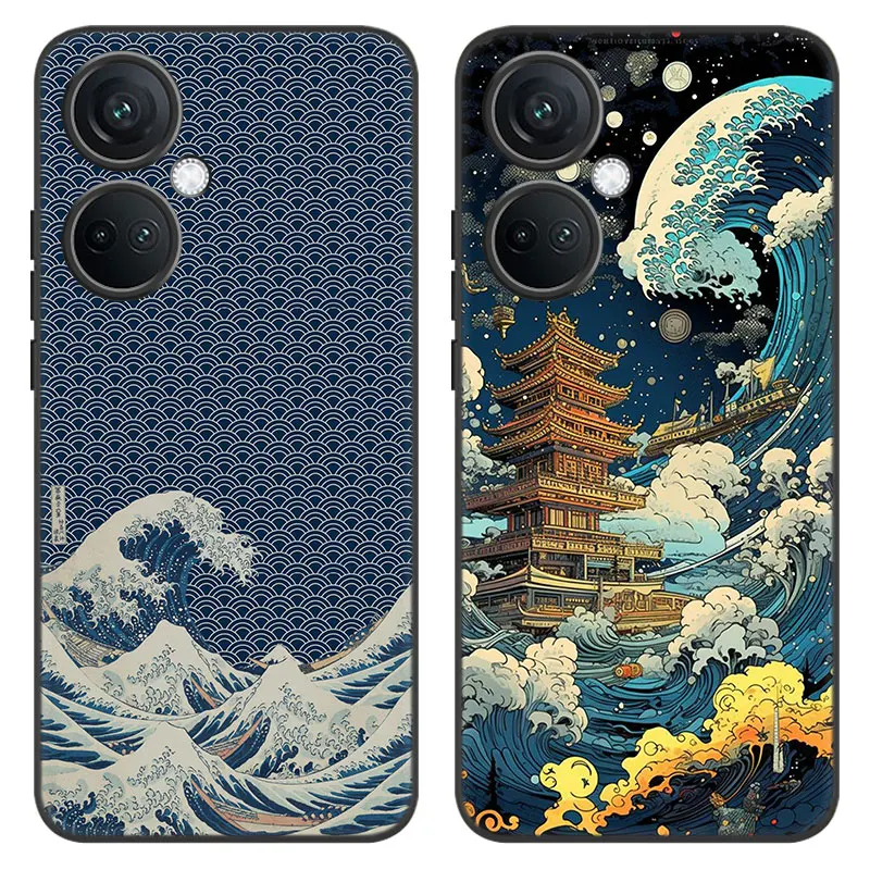 Japanese wave Art Cartoon Cover Black Phone Case For OnePlus Nord CE3 Lite 3 12 11 2T N30 CE2 N300 N200 10 9RT ACE 2V Pro 5G