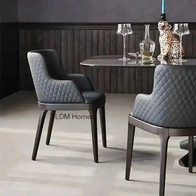 Solid Leather European Wood Foot Leisure Armchair Living Room Chairs Home Furniture Nordic Lazy Sofa Chair Balcony Dining Chairs