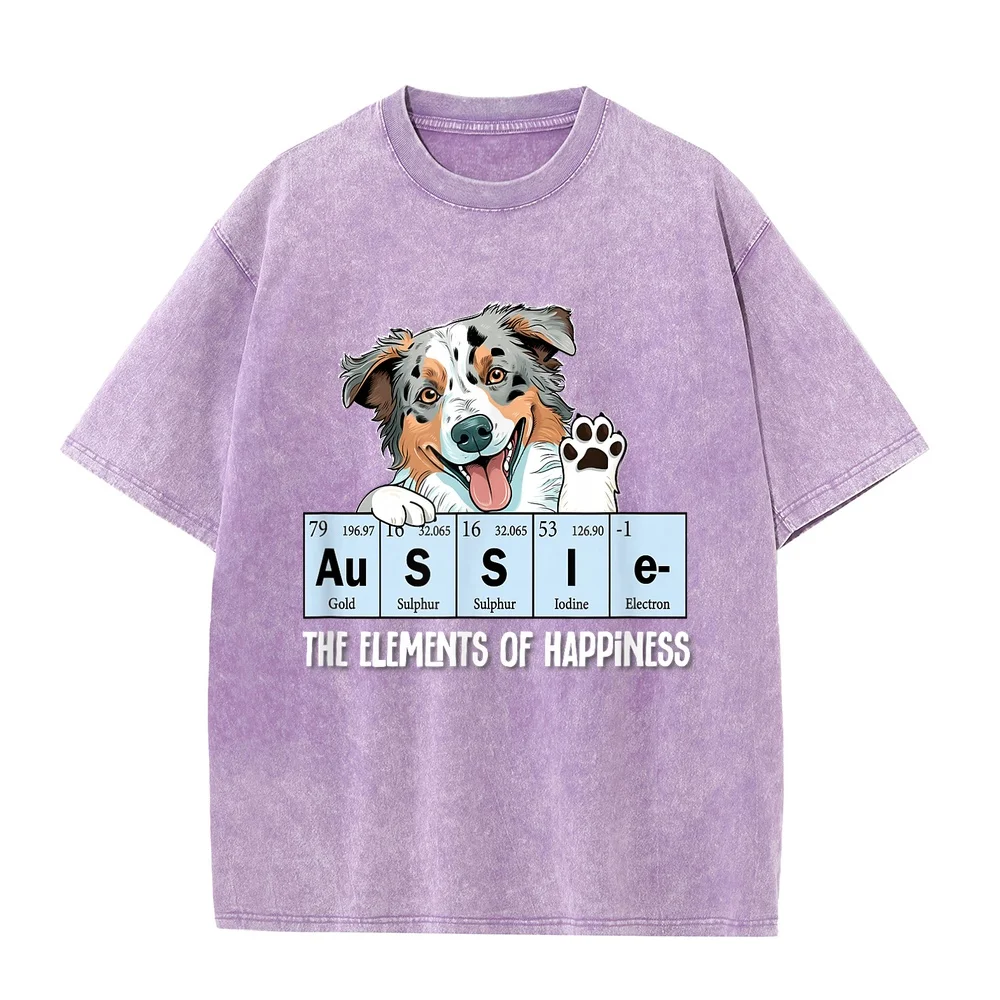 Funny Elements of Happiness Blue Merle Aussie Lover T-Shirt Women T-Shirts Men's Clothes For Man Summer Gift Short Sleeve