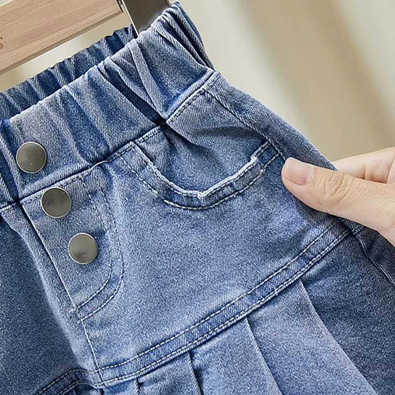 Baby Girl Casual Jean Pleated Skirts Infant Toddler Child Denim Skirt Summer Spring Baby Clothes 2 4 6 7 TY