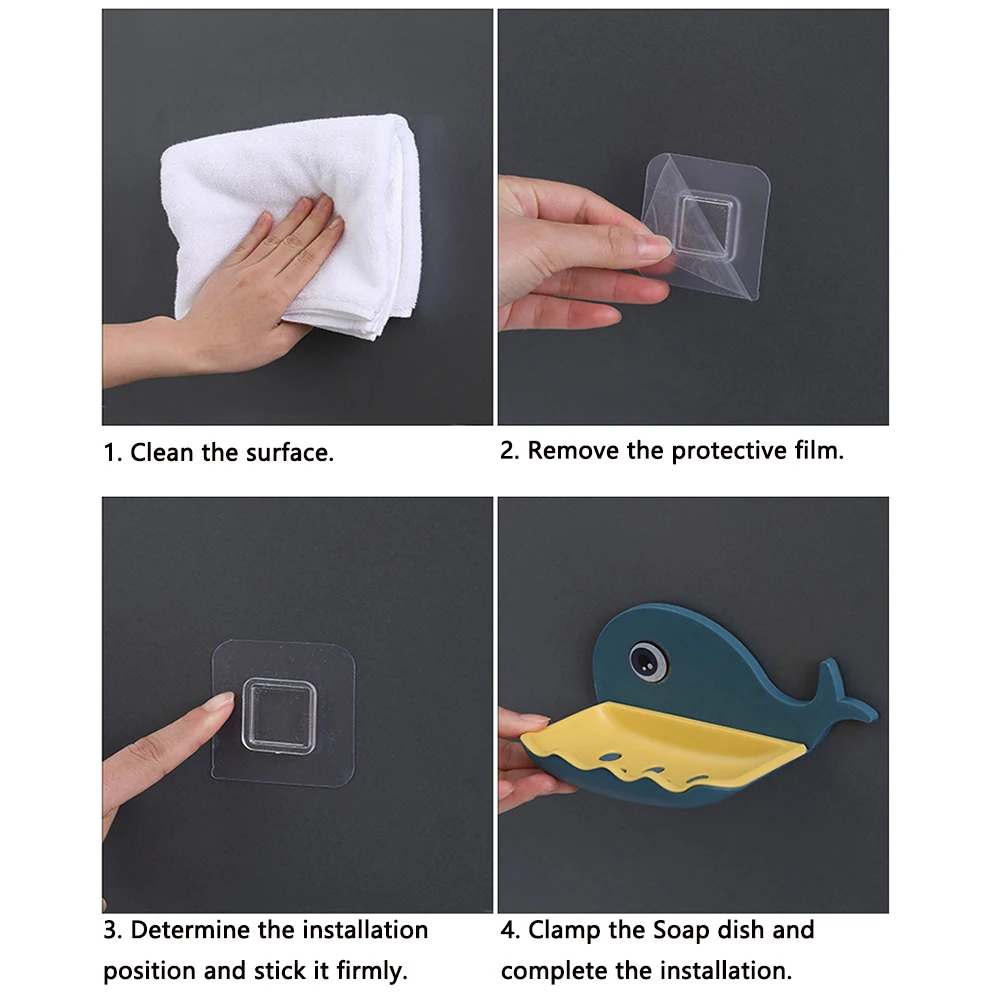 1PC Wall Mounted Soap Dish for Bathroom Shower Portable Whale Soap Holder Plastic Sponge Tray for Kitchen Bathroom Accessories