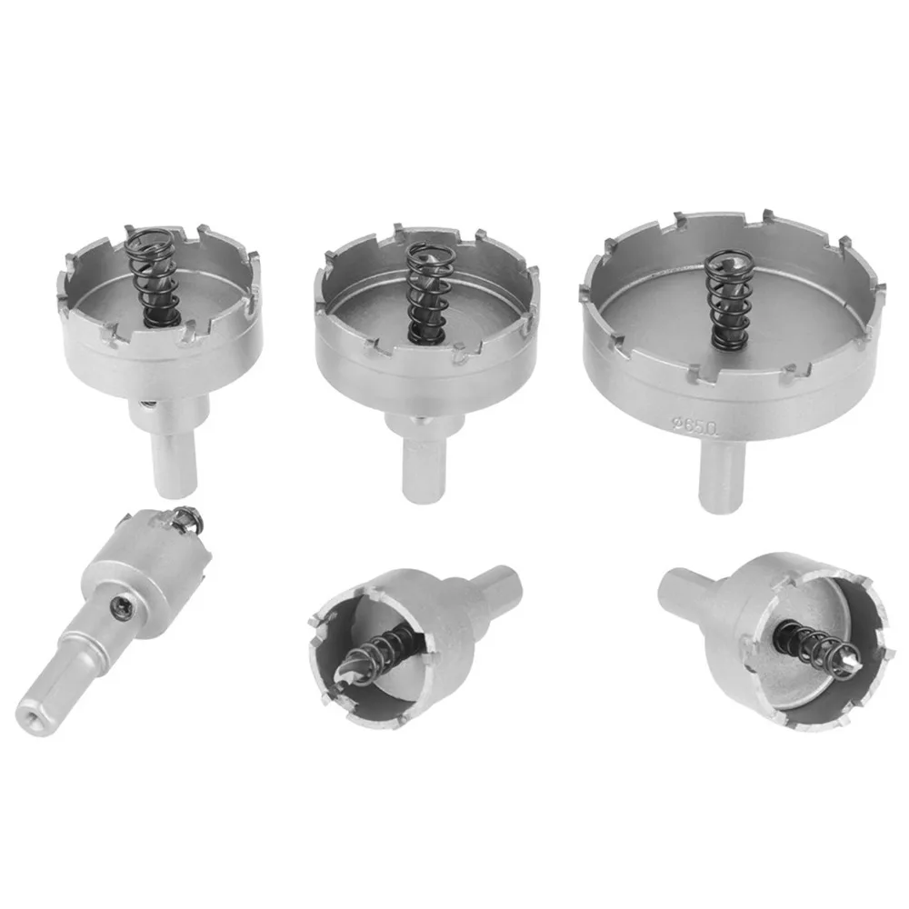 6pcs 22-65mm Diameter Cemented Carbide Hole Saw Carbide Tip Multipurpose Cutting Edge Metal Hole Saw Bit Drill Bit Hole Saw Set