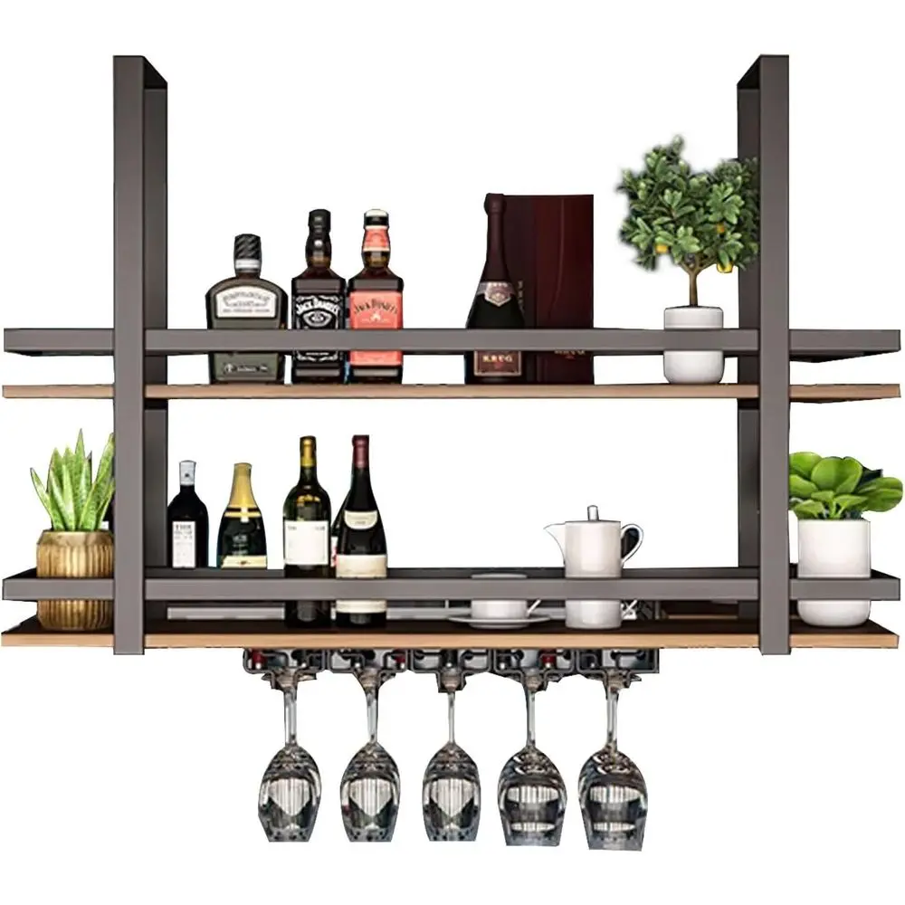 

Black Metal Ceiling-Mounted Kitchen Shelf - Decorative Storage, Plant Stand, and Wine Rack (80x30x80cm)