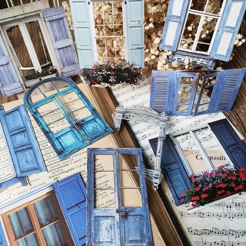 10 أوراق هيكل عظمي للباب والنافذة ملصقات هيكل عظمي نافذة كولاج كتيب مواد ديكور لوازم المواد اليدوية ذاتية الصنع