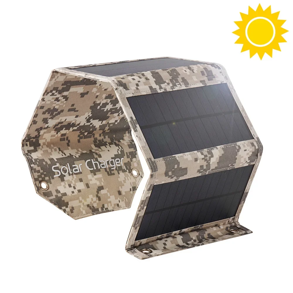 8W 5V Solar Panel Folding Bag Portable Power Bank Outdoor Hiking Camping USB Output Solar Charger Camouflage