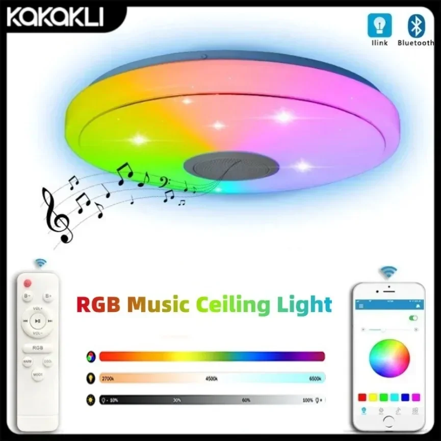 

RGB Music Ceiling Light Bluetooth Smart Tuya APP Remote Control Dimming Bedroom Study Living Room LED Audio Ceiling Light