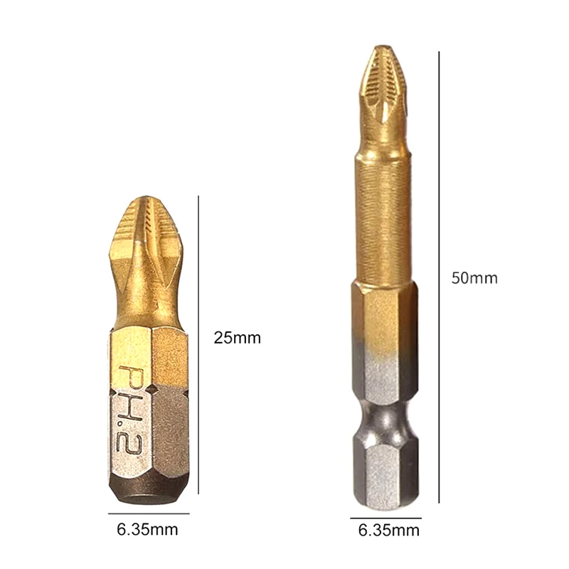 Krachtige 25mm/50mm Titanium Plated Cross Screwdriver Head PH2 Head Hex Screwdriver Household Electric Screw Combination Tools