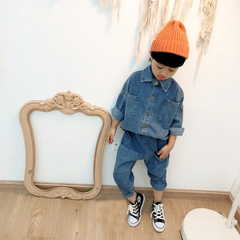 Boys Coat +Pants Kids Suits Cotton 2PCS/Set 2024 Luxury Jean Spring Autumn Cotton Sport Teenagers Children Clothing