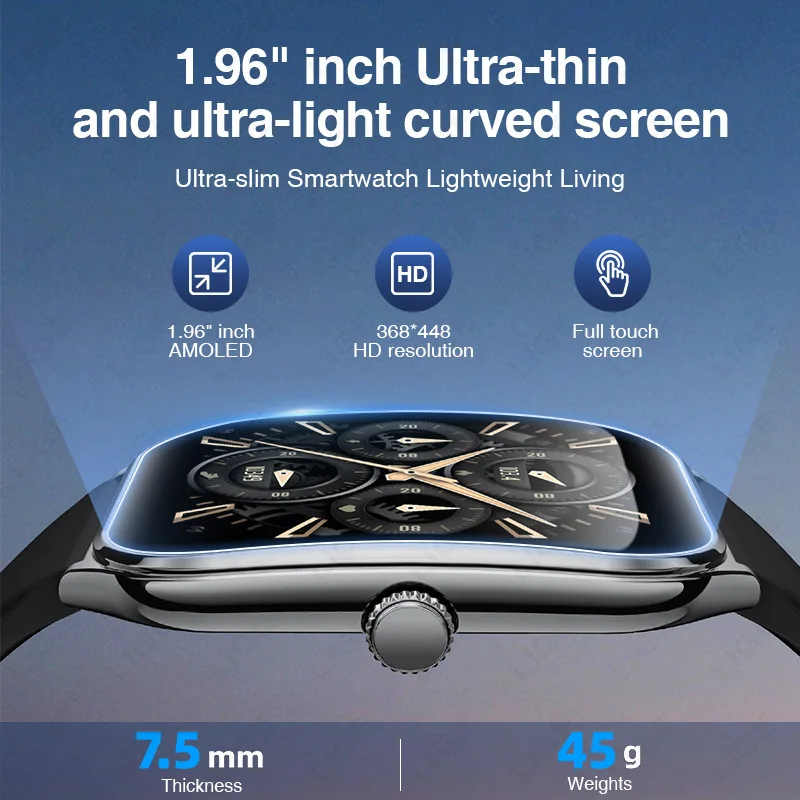 ساعة LIGE الذكية الرفيعة للغاية للسيدات 1.96 بوصة AMOLED 368*448 شاشة بيكسل عالية الدقة تعرض دائمًا تنبيه المكالمات الوقتية ساعة ذكية للرجال 2025