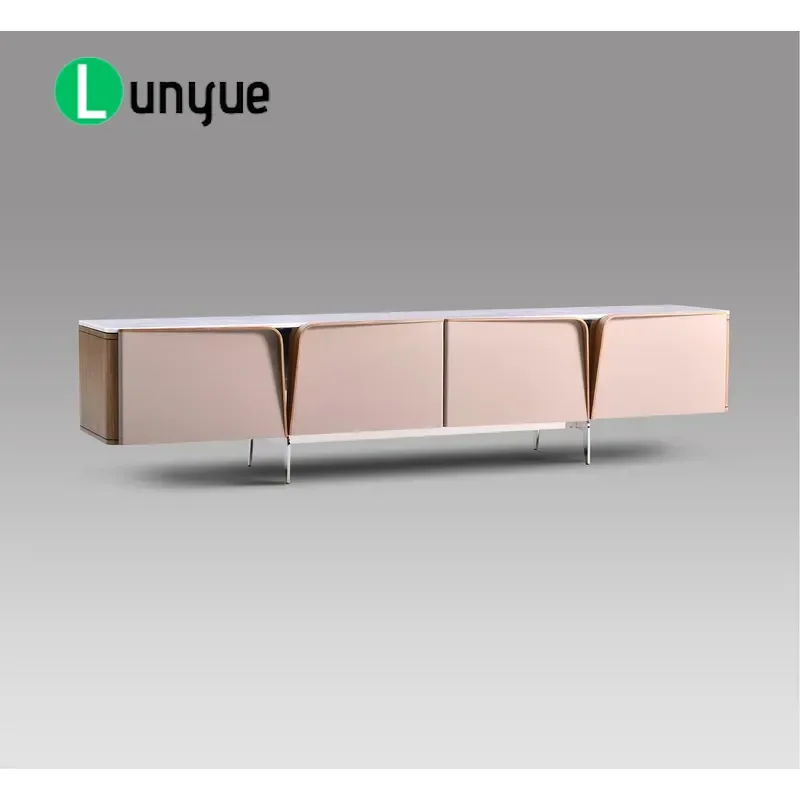 Luxury Modern Simple Marble Top Saddle Leather TV Cabinet Living Room Furniture Storage Console Table Home Decor