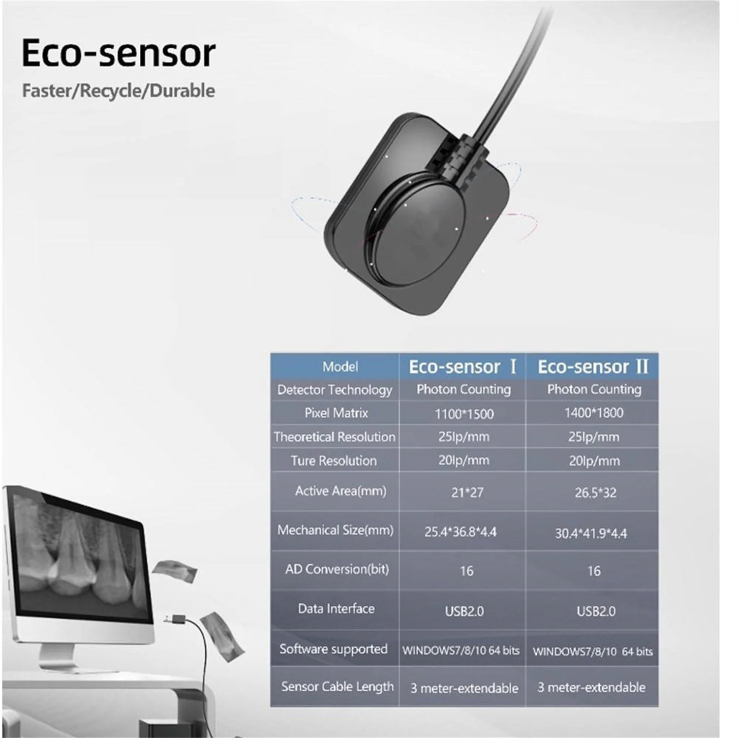 Digital Intra-Oral X-ray Sensor USB 2.0 Size I With Holder 3mm Cable for X Ray Hospitcal Clinical Instrument