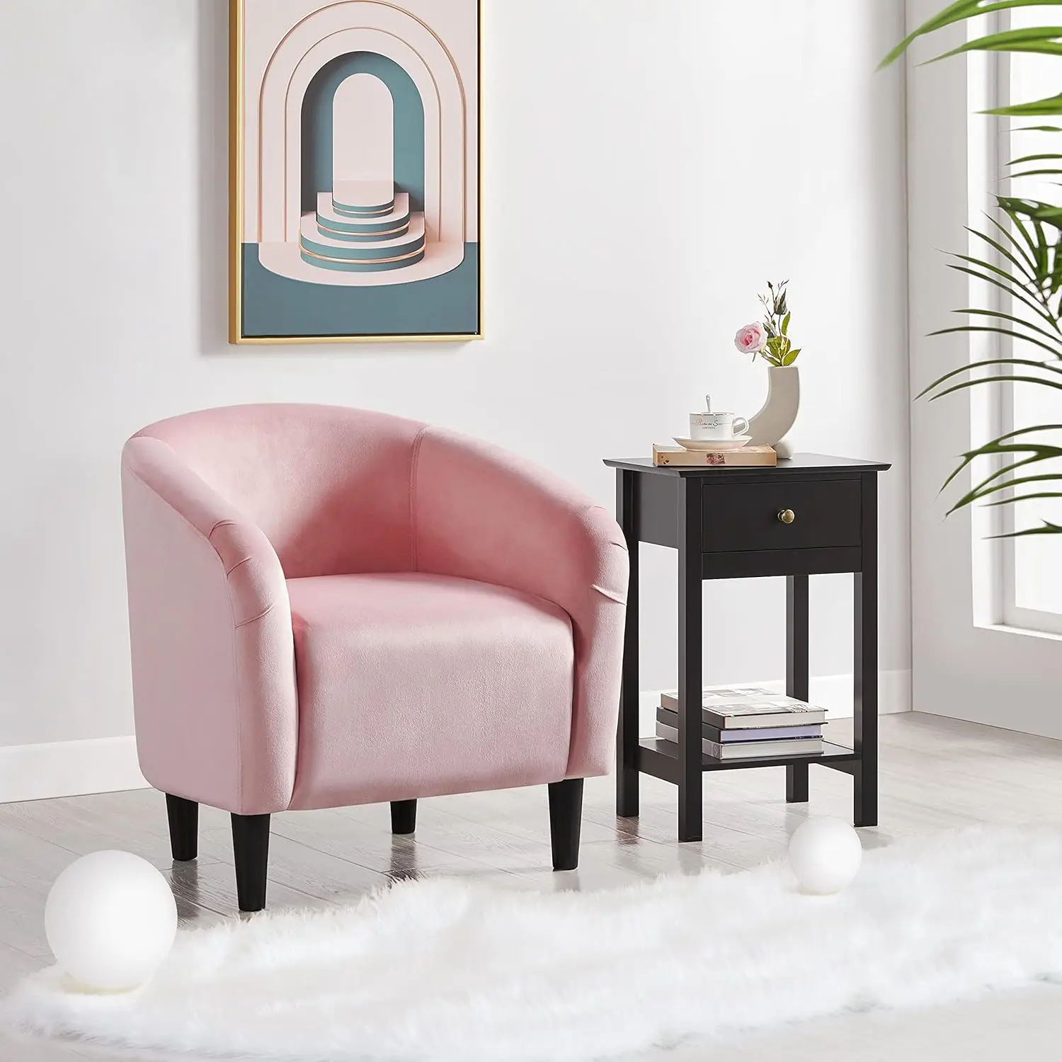 

Barrel Chairs, Modern Vanity Chair Soft and Cozy Barrel Chair with Sturdy Legs and Soft Padded Seat for Living Room/Be