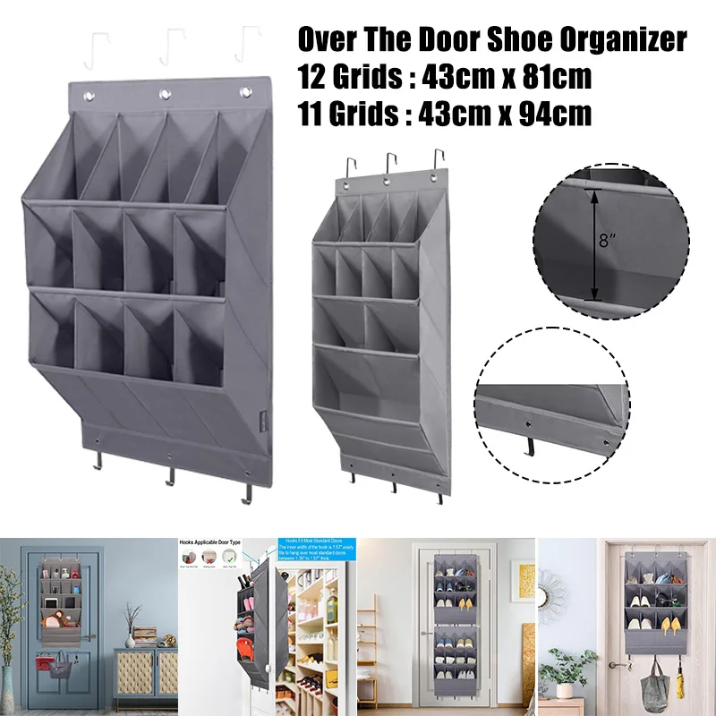 Wall Mounted 11/12 Pockets Shoes Hanging Organizer Rack Space Saver Over Door Behind Closet Organizer Storage Hanger Bags