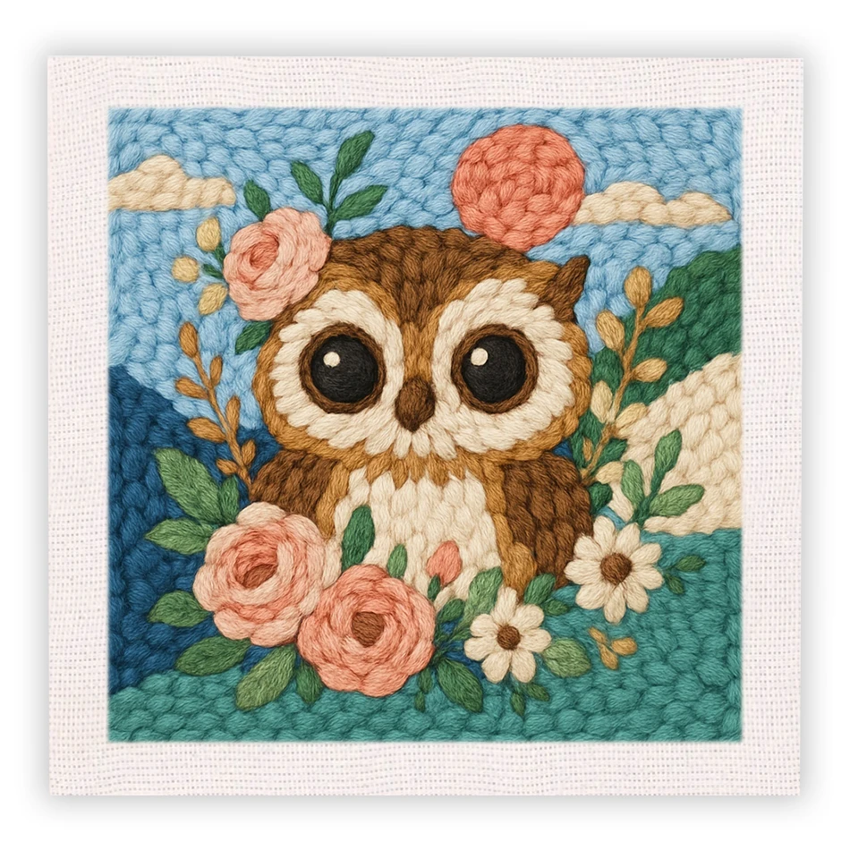 

Diy Punch Needle Embroidery Starter Kits Owl Animal DIY Craft Cross Stitch Rug Beginners Kit Punch Needle Embroidery Set