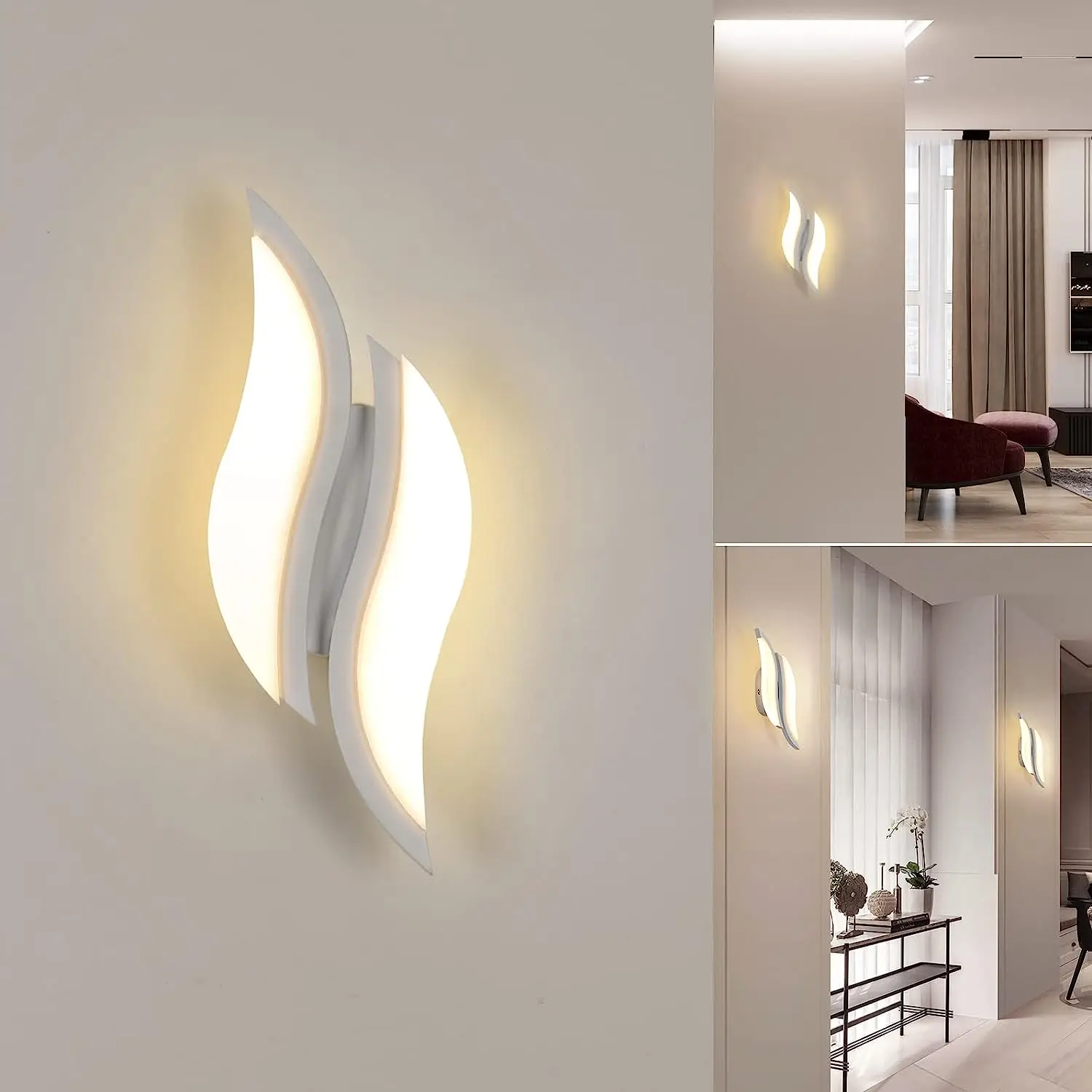 Modern Led Wall Light, 20W 3000K White Iron Wall Sconce with Unique Shape, Ideal for Staircase, Corridor, Balcony