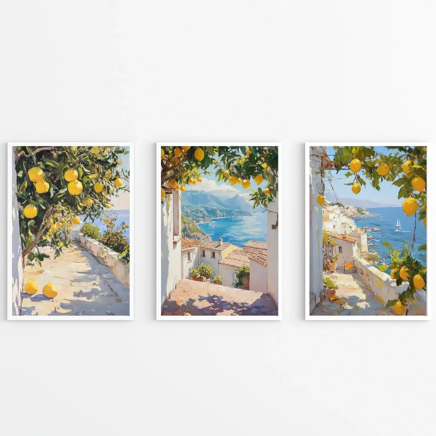 3PCS  Coast with Lemons Poster  Italy Mediterranean Cityscape Wall Art  Rustic Kitchen Prints  Canvas Paintings for Room Deco