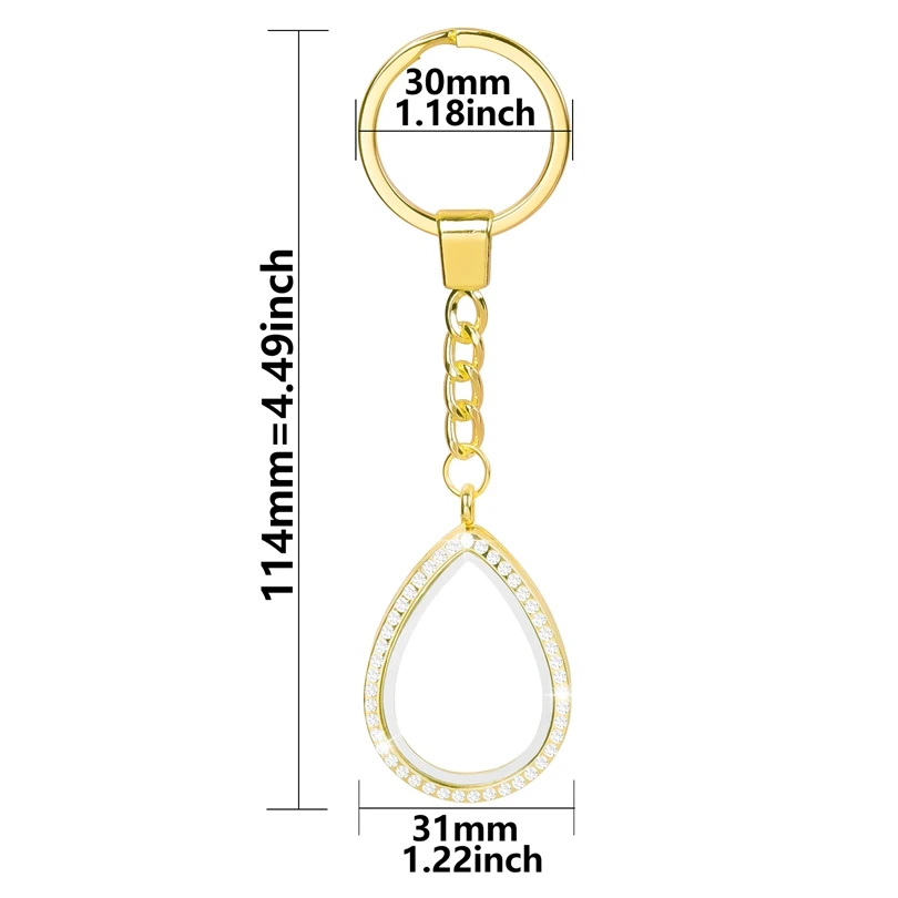 5PC Teardrop Crystal Keychain for Women Glass Floating Charm Water Drop Locket Pendant For Trendy Keychain Jewelry Gift Supplies