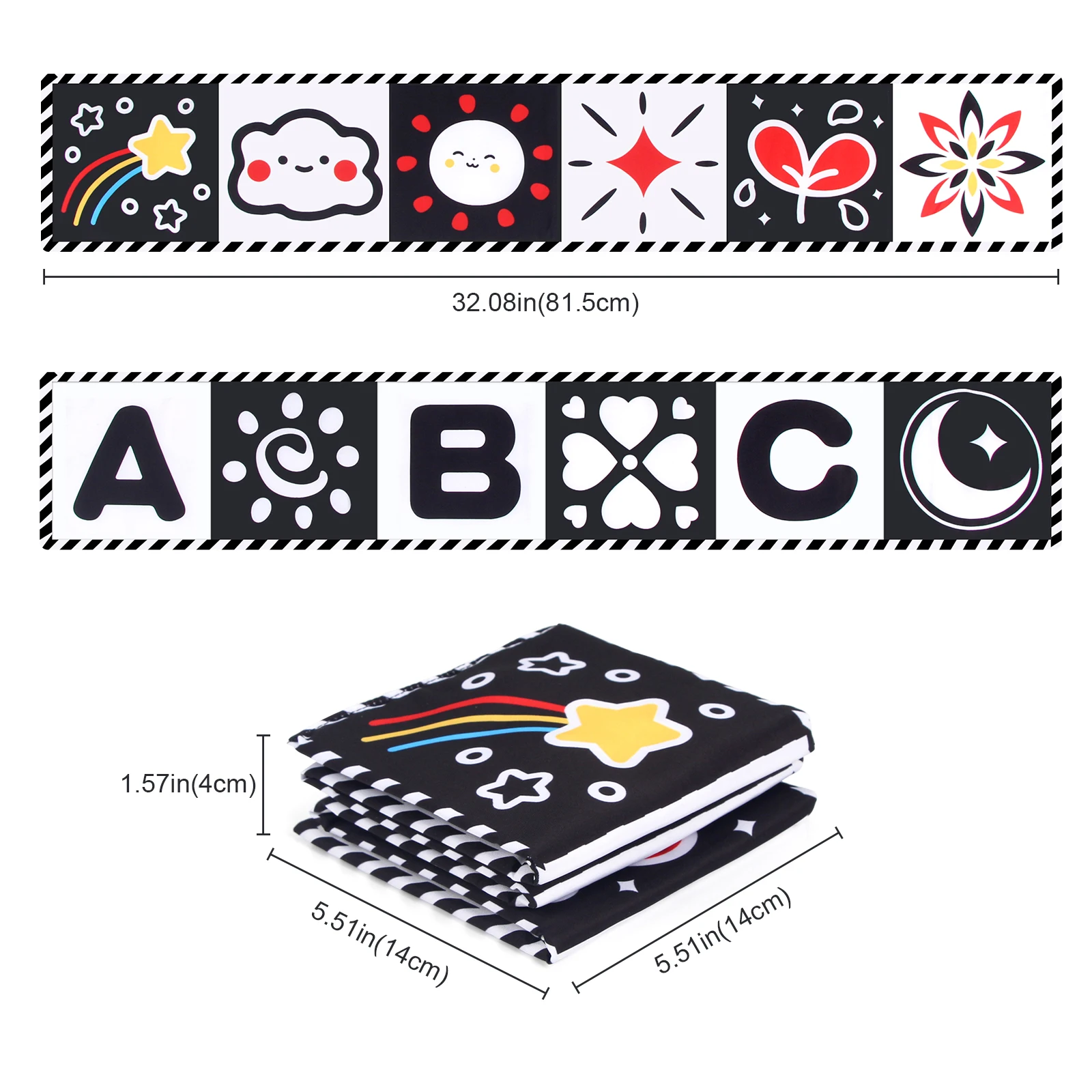 Baby Sensory Cloth Book High Contrast Baby Toys Newborn Crib Toys Black and White Animal Cloth Books 0-36 Months Montessori Toys