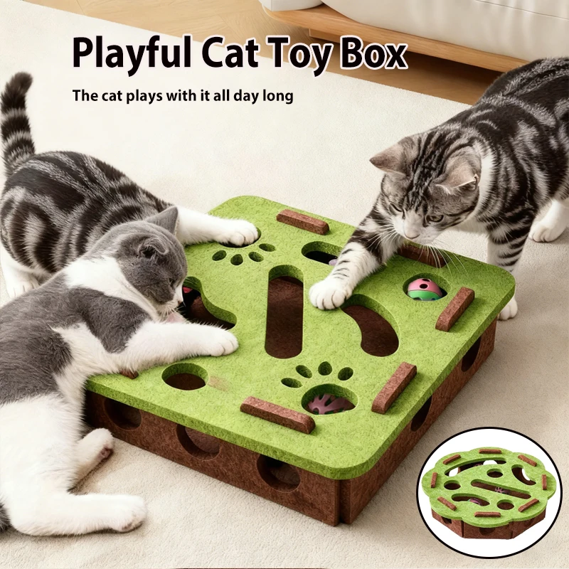 

Cat Puzzle Toy Felt Puzzle Box Cat Exercise Toys With Ball Indoor Sports Entertainment Hunting Interactive Cat Toys for Indoor