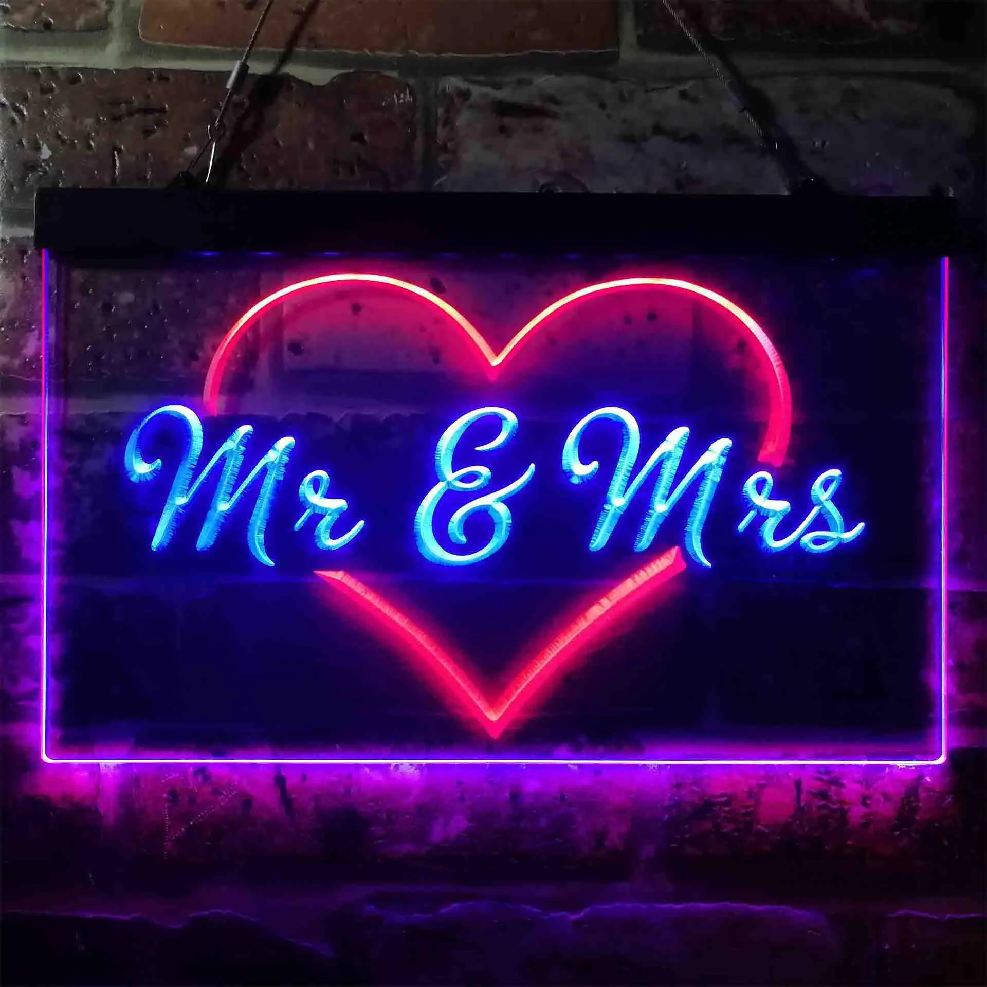Mr. & Mrs. Wedding Heart Decoration Dual Color Led Neon Sign st6-i3938