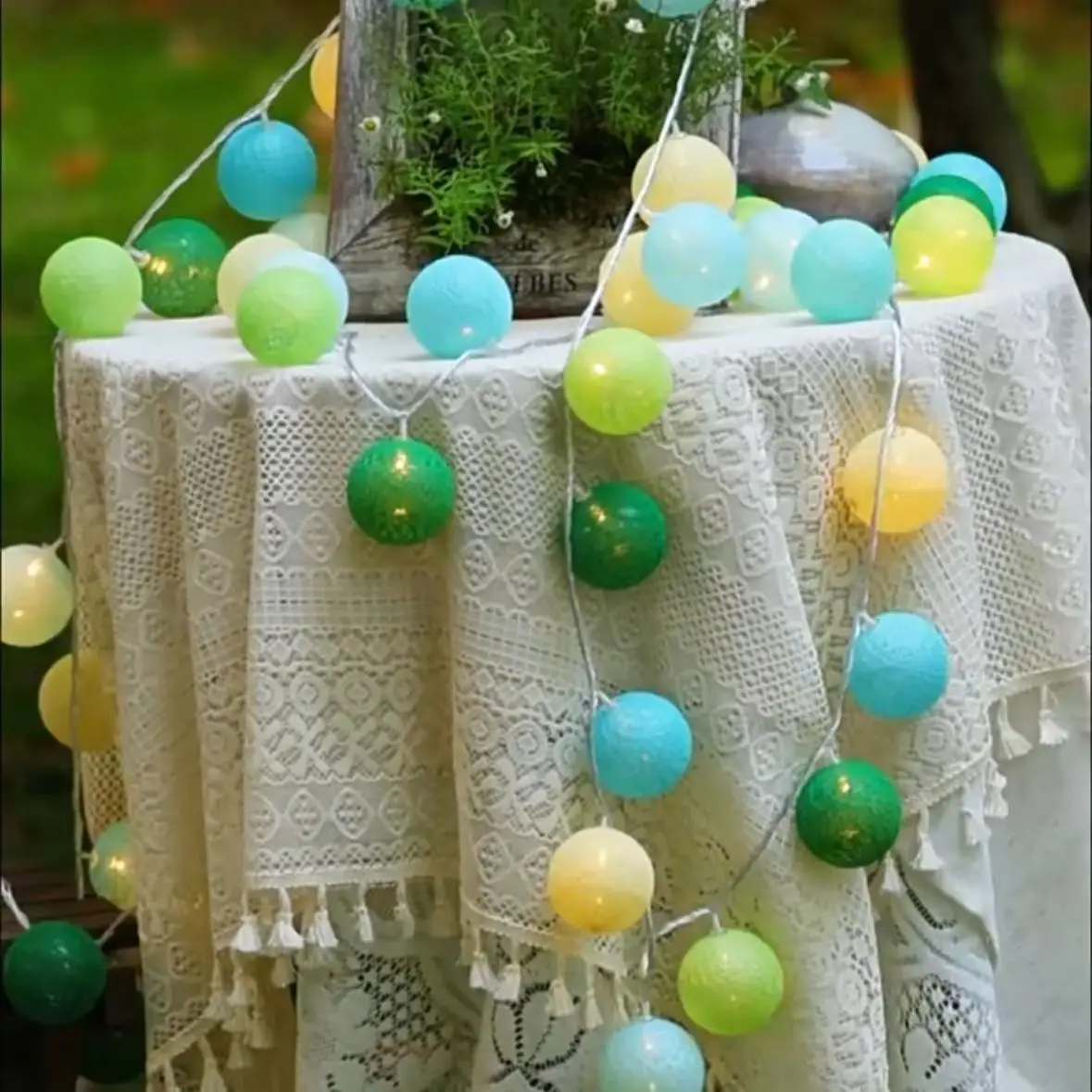 LED Cotton Garland Balls Lights String Valentine's Day Easter Outdoor Hanging Party Kids Room Fairy Lights Ramadan Decorations