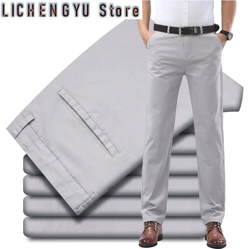 

Весенне-летние новые мужские тонкие деловые повседневные брюки из хлопка 97% эластичные мягкие модные прямые свободные повседневные брюки мужские