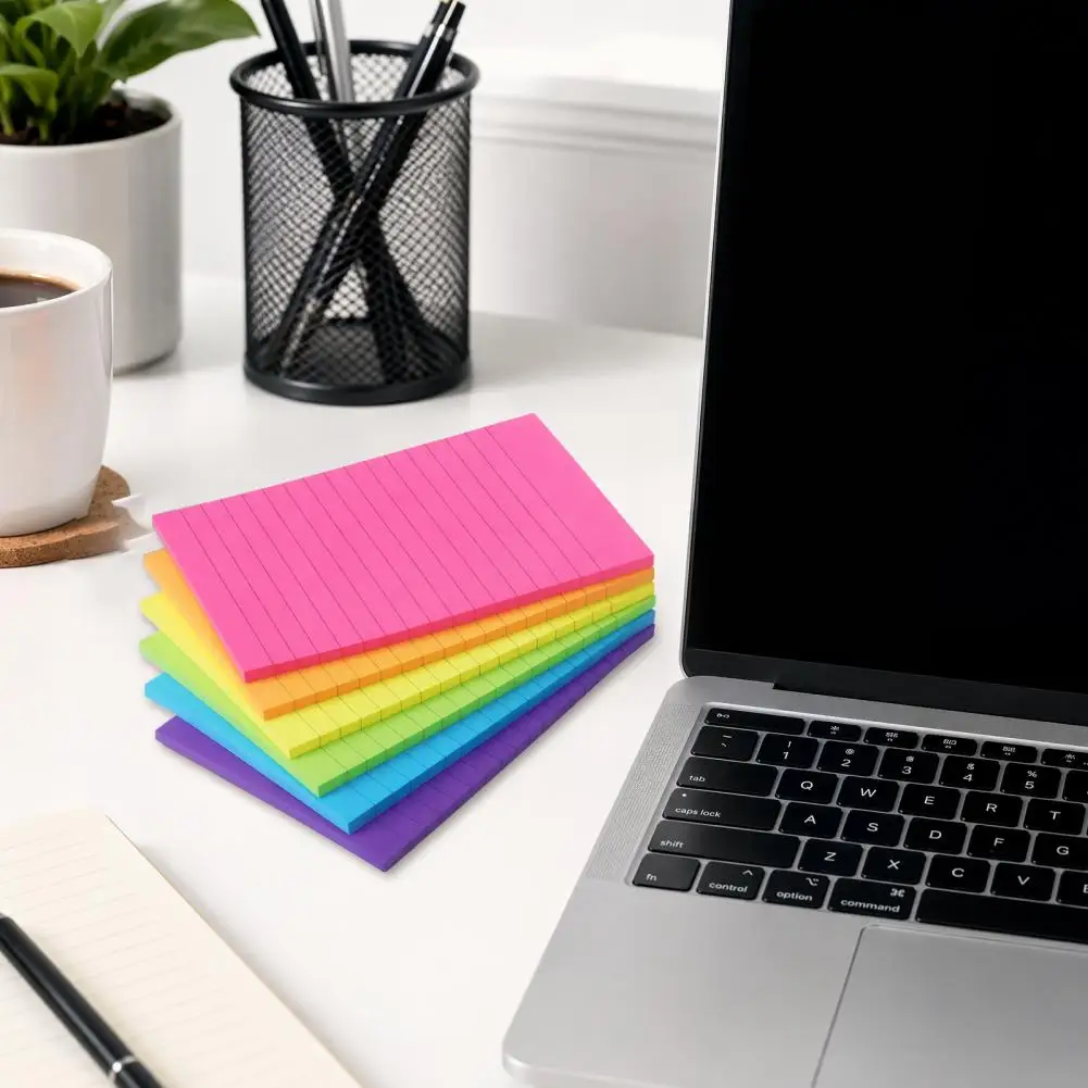 Colorful Stick Notes 6 Pcs Lined 6x4in Ruled Memo Pads Colorful Self-adhesive Notepads for To-do Lists Office Home Notebook Use