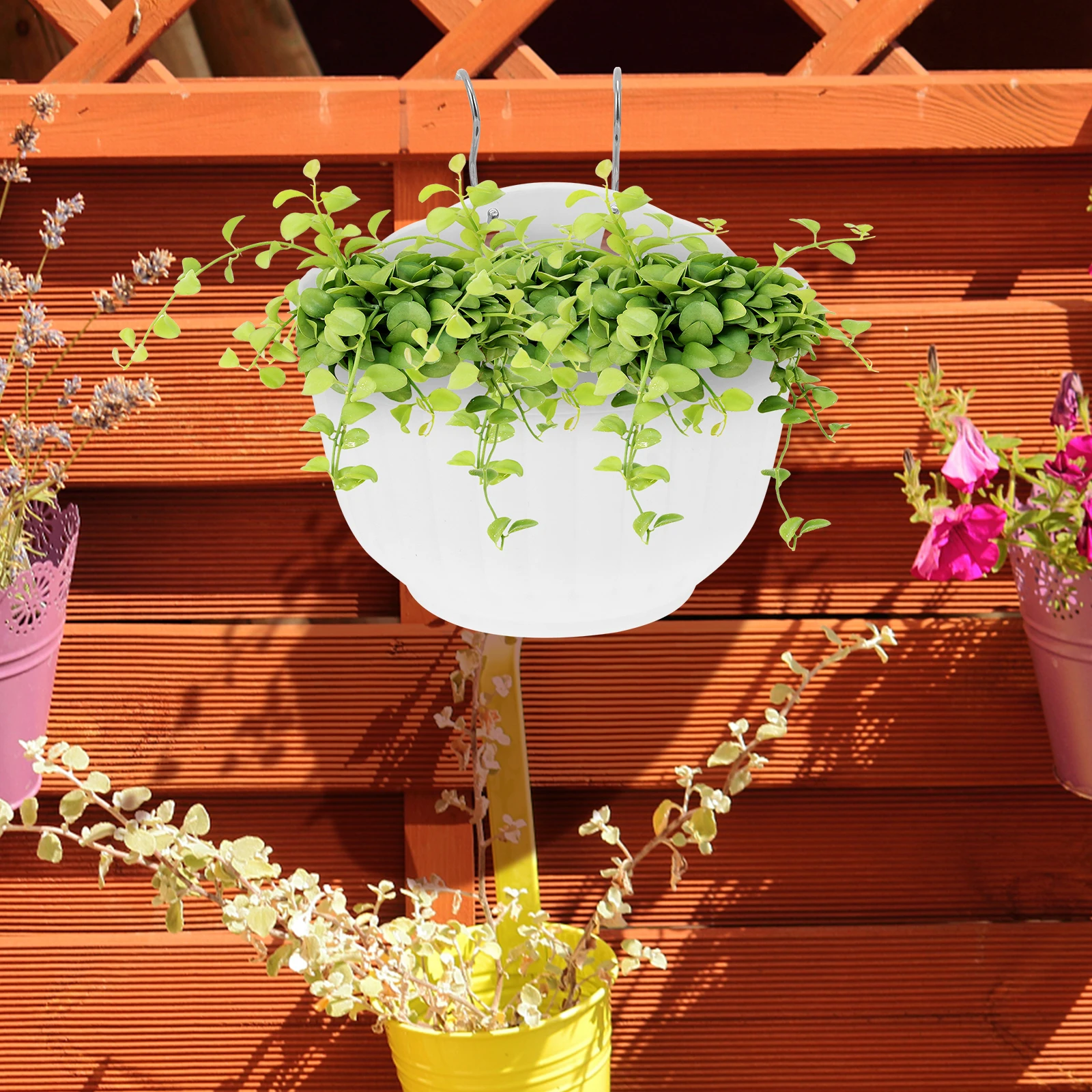 

Plastic Green Flower Pot 6 Sets Reusable Decorative Outdoor Planters Garden Hanging Balcony Office Containers Sturdy
