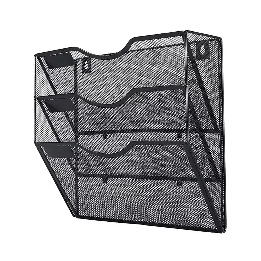 Homeschool Organizer Tray 3-tier Mesh Metal Wall File Organizer with Label Slots Rust-resistant Hanging Folder Rack for Office