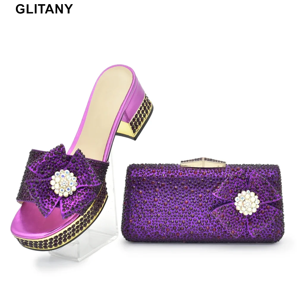 

Африканская Женская итальянская обувь и подходящая сумка для Нигерии, нигерийская Свадебная обувь, украшенная камнем