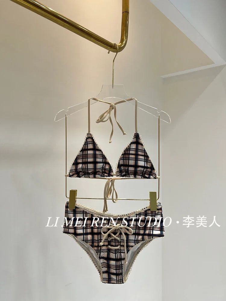New Sexy hot girl plaid bikini swimsuit gathers  women
