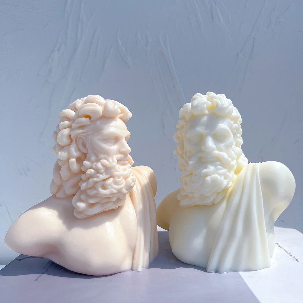 Greek Mythology Home Decor Antique Zeus Statue Silicone Mold Unique Bust Sculpture Soy Wax Candle Mould