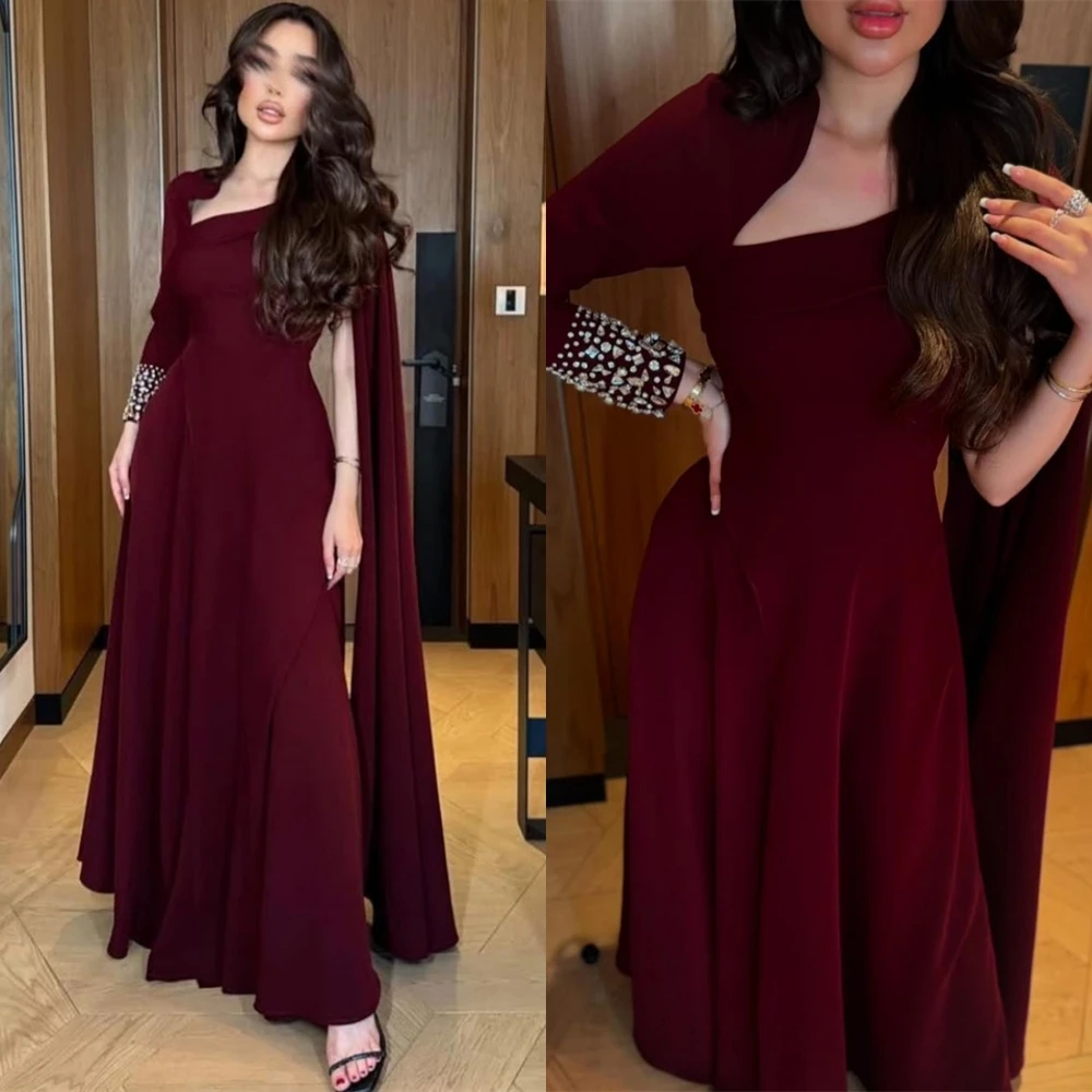 カスタマイズされたファッションワンショルダージャージイブニングドレス繊細な長袖ウエディングドレスキラキラクリスタル特別な日のドレス