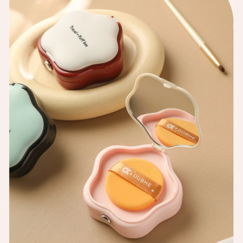 Portable Travel Puff Storage Box High Value Student Breathable Puff Dustproof Cosmetic Box with Mirror