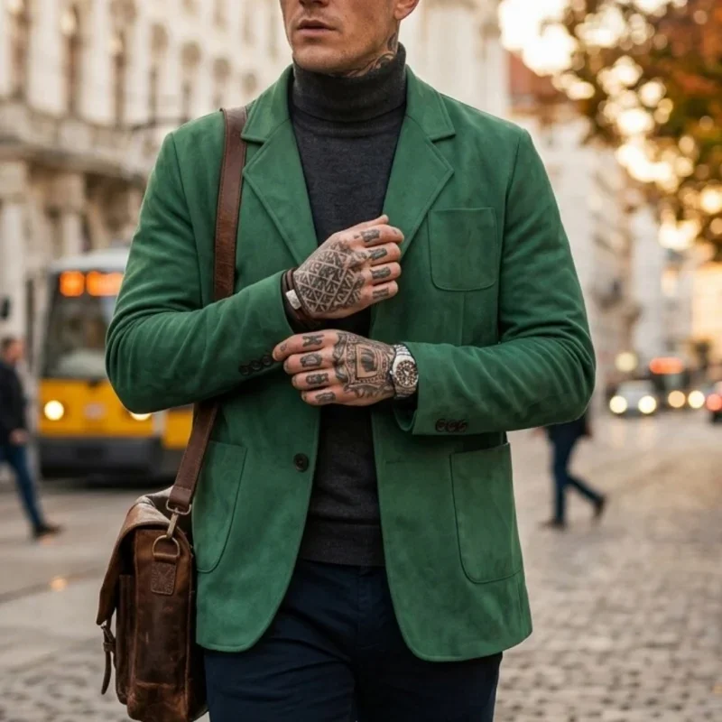 Neue Herbst/Winter Herren Leichte Wildlederjacke Business Casual Streetwear Pendler-Mantel Einfarbige Büro-zu-Straßen-Oberbekleidung für Männer – Detail 9
