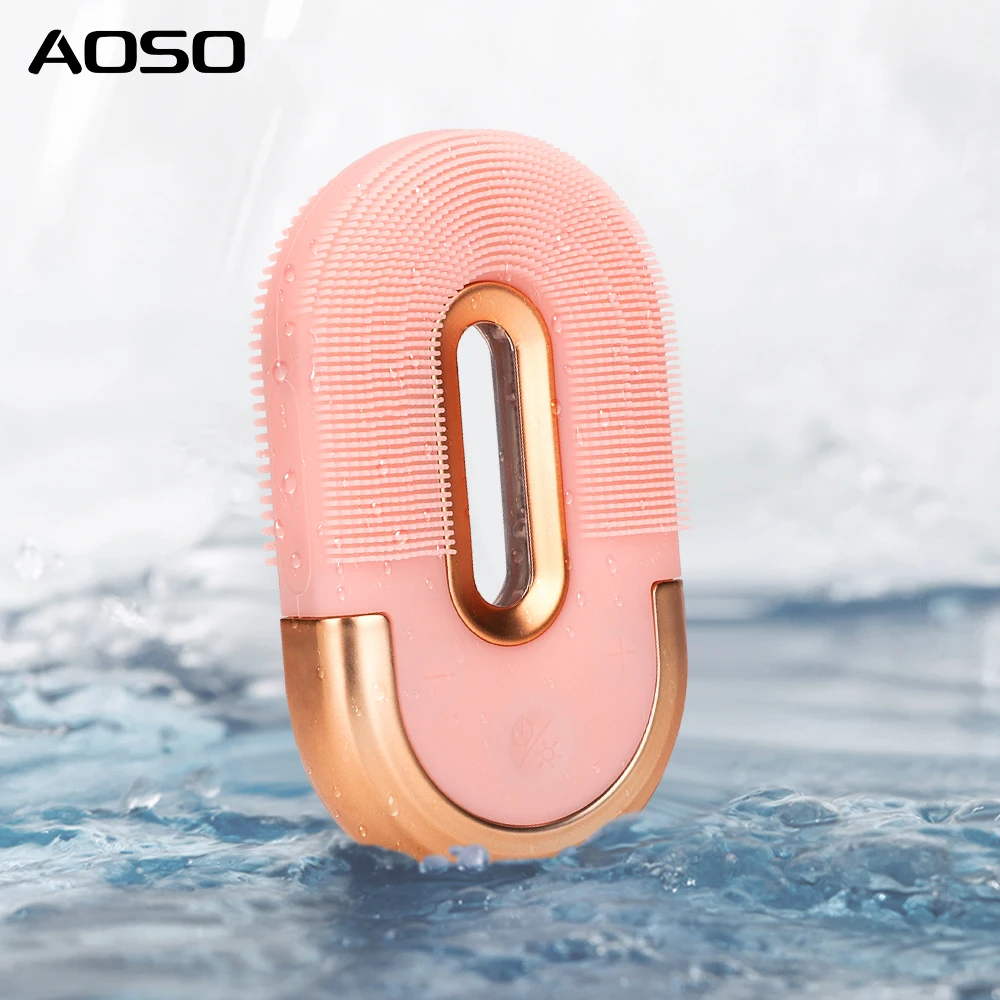 Elektryczny oczyszczacz do twarzy z trójkolorową terapią światłem + podstawa z efektem pływania. Kompaktowy, ale mocny do głębokiego oczyszczania, delikatnie oczyszcza skórę.