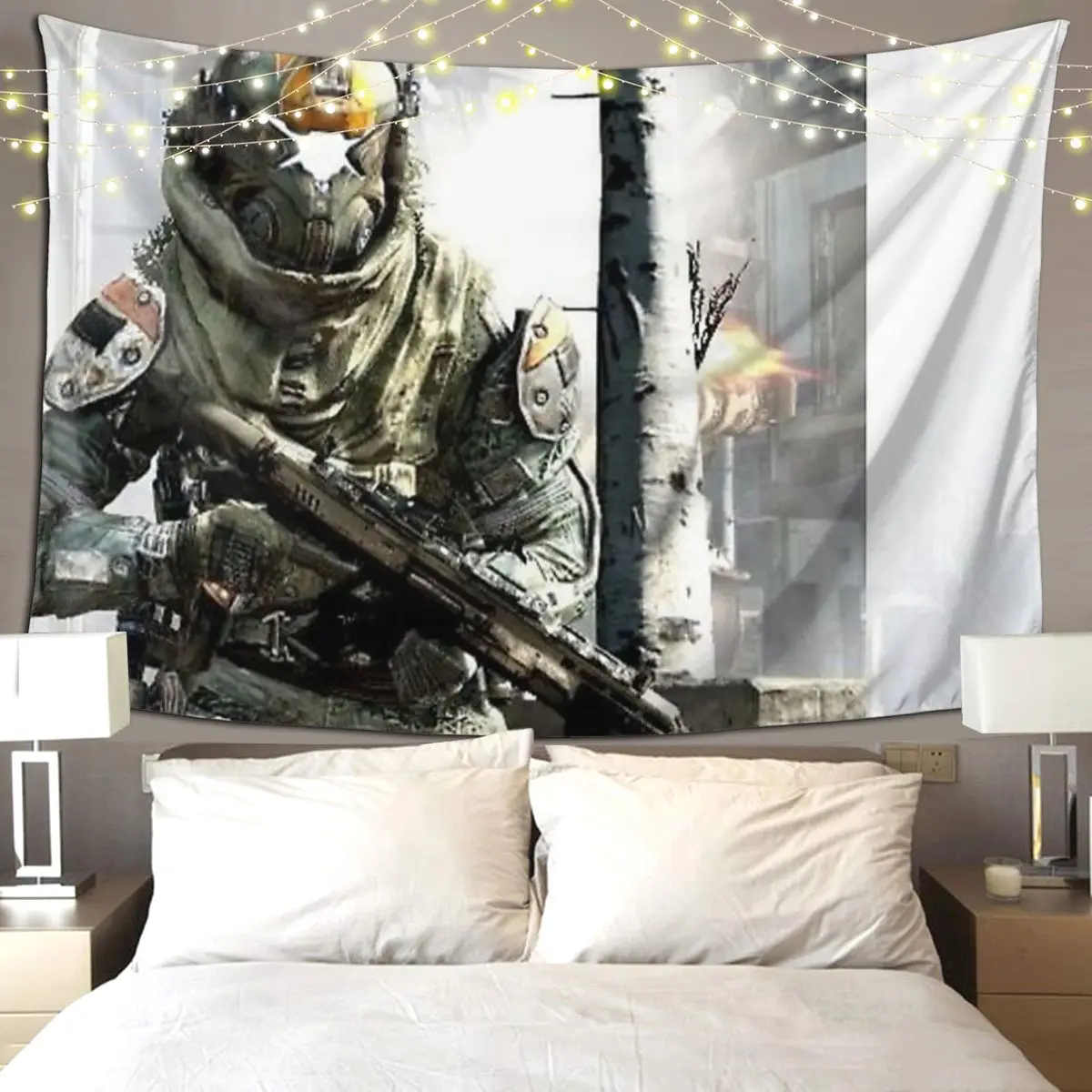 

Titanfall Helmet Tapestry Art Wall Hanging Aesthetic Home Decoration Tapestries for Living Room Bedroom Dorm Room