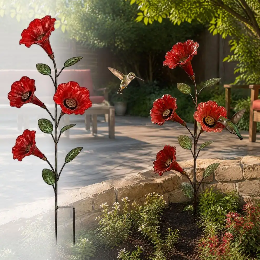 Outdoor Hummingbird Feeder Flower Hummingbird Feeder with Metal Garden Stake Outdoor Bird Watering Station Decorative Yard Patio