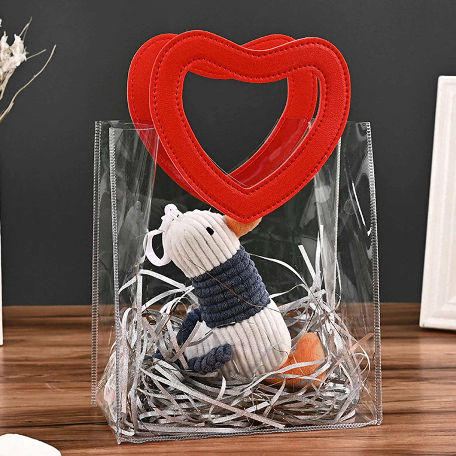 1 PC Heart Portable Transparent Pvc Tote Bag Ornament Candy Gift Bag Valentine'S Day Birthday Party Packaging Box Supplies