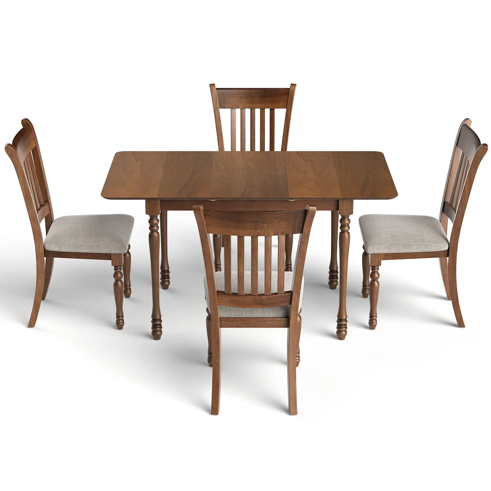 Costway 5 PCS Dining Table Set Retro Extendable Rectangular Table & 4 Upholstered Chairs