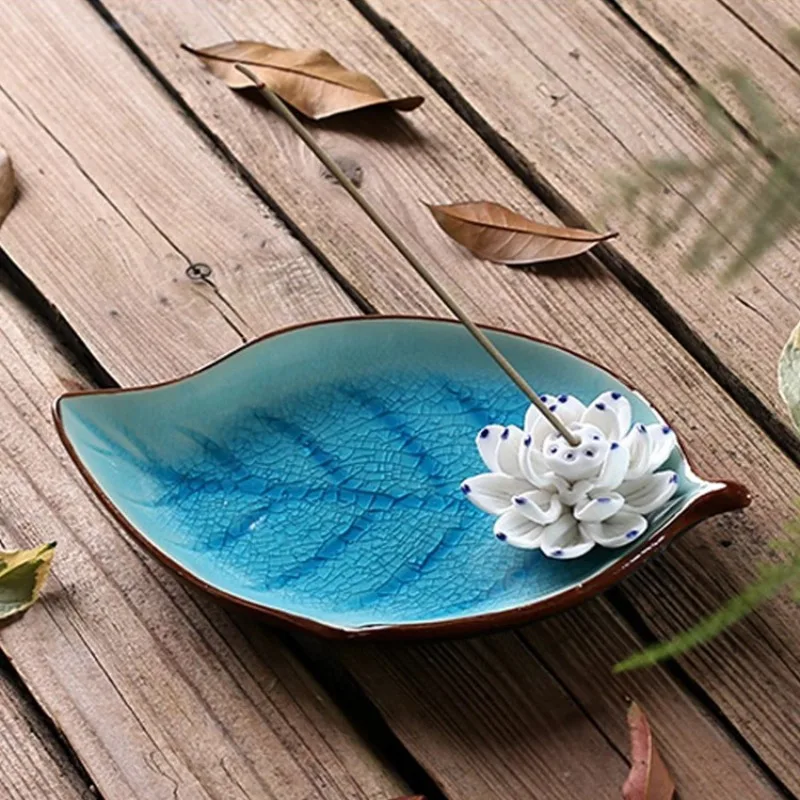 

Flower Shape Incense Stick Holder with Tray, Colored Porcelain Incense Tray Ash Cather for Spa, Meditation Room, Yoga, Home