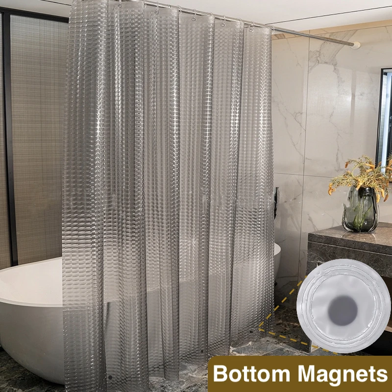 Wasserdichter Duschvorhang mit Magneten und Metallösen, schimmelresistenter Badezimmervorhang aus Kunststoff für Badewanne und Badewanne – Detail 5
