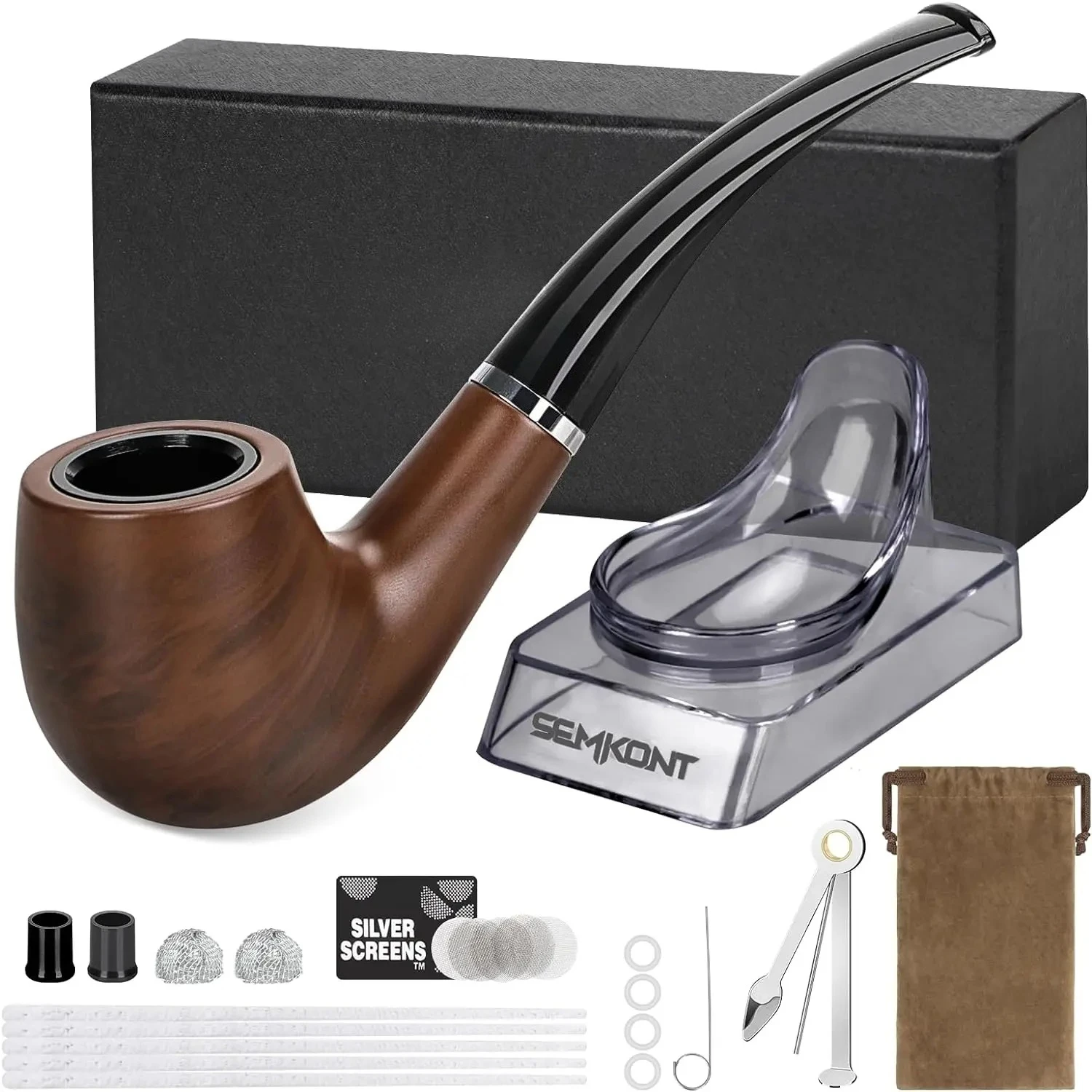Resin Ebony Tobacco Pipe Retro Bakelite Bending Filter Pipe Potable Handheld Smoking Pipe Cigarette Accessories Men's Gifts