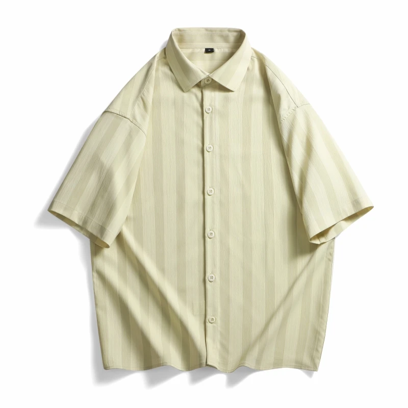 Summer Men's Striped Short Sleeve Button Cardigan Vacation Solid Turn-down Collar Shirt Fashion England Style Office Lady Tops