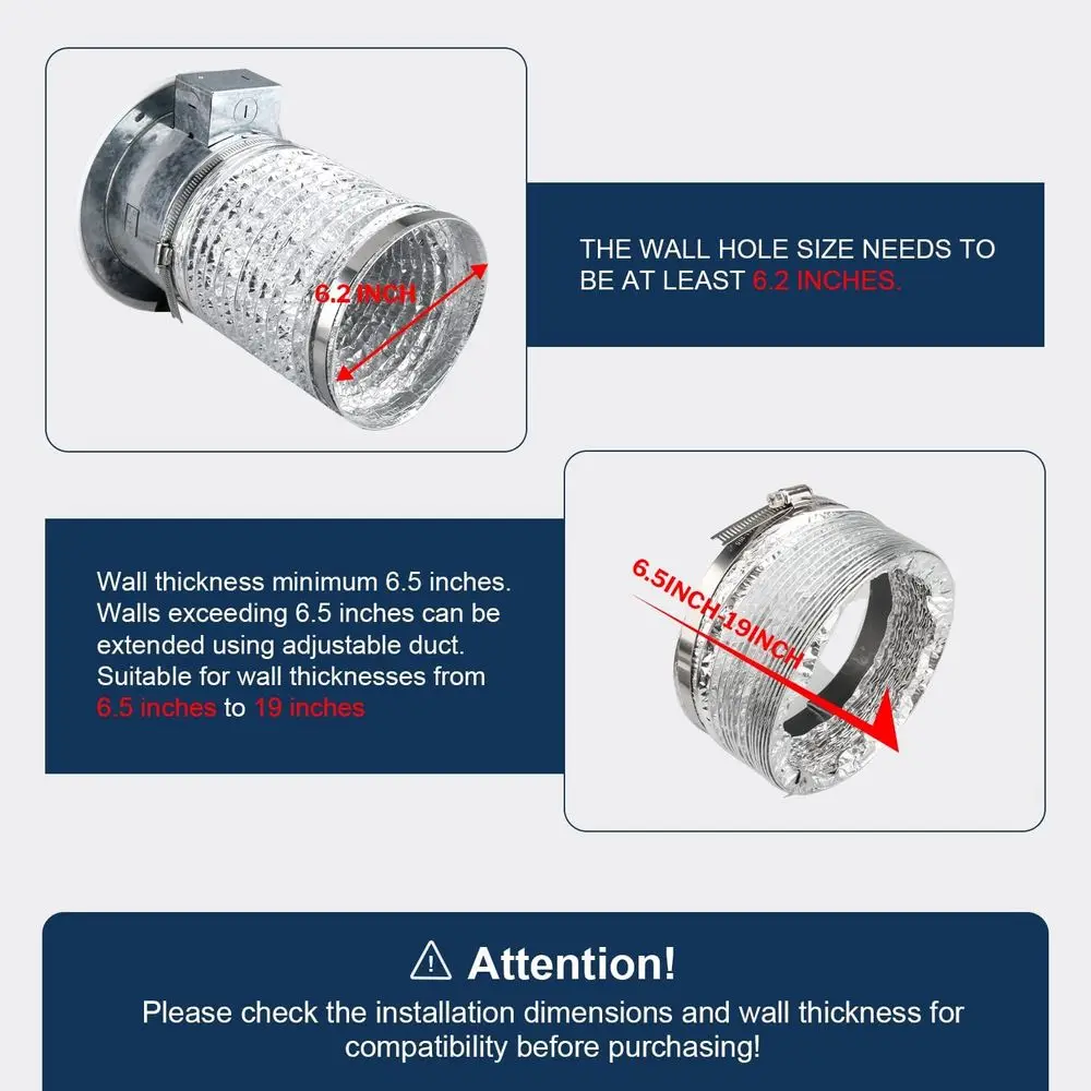 6-Inch 512M Wall Exhaust Fan, 80 CFM, 4.0 Sones, Bathroom & Kitchen Ventilation System