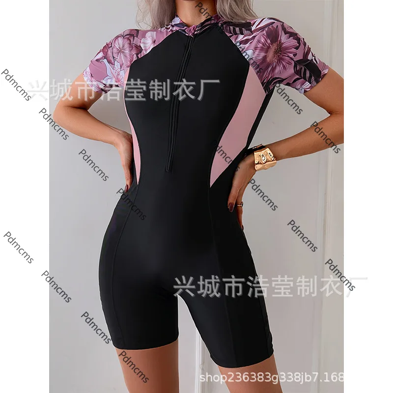 

Новинка 2025 года, новый купальник на молнии с принтом, европейская и американская цифровая водолазка, цельный костюм для серфинга, женский высокоэластичный купальник