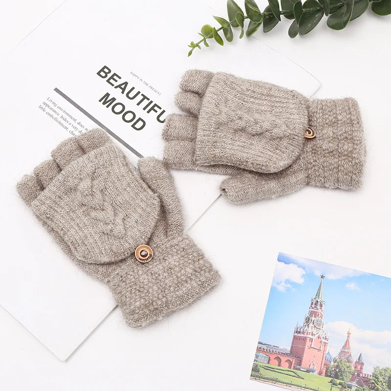 Knitted Fingerless Flip Gloves for Men Women Faux Cashmere Winter Warm Flexible Touchscreen Unisex Exposed Finger Mittens Glove