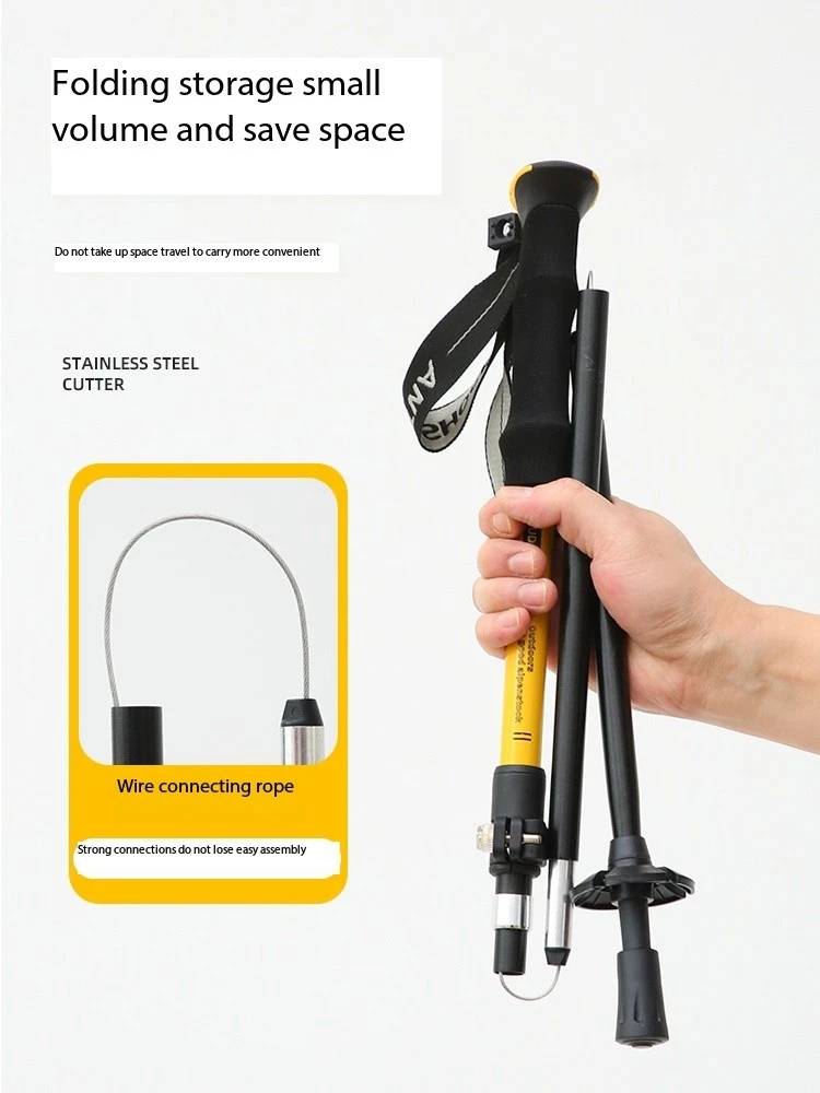 Mountaineering Poles, Professional Outdoor Folding Aluminum Alloy Ultra Light Folding Hiking Equipment, Anti Slip Climbing