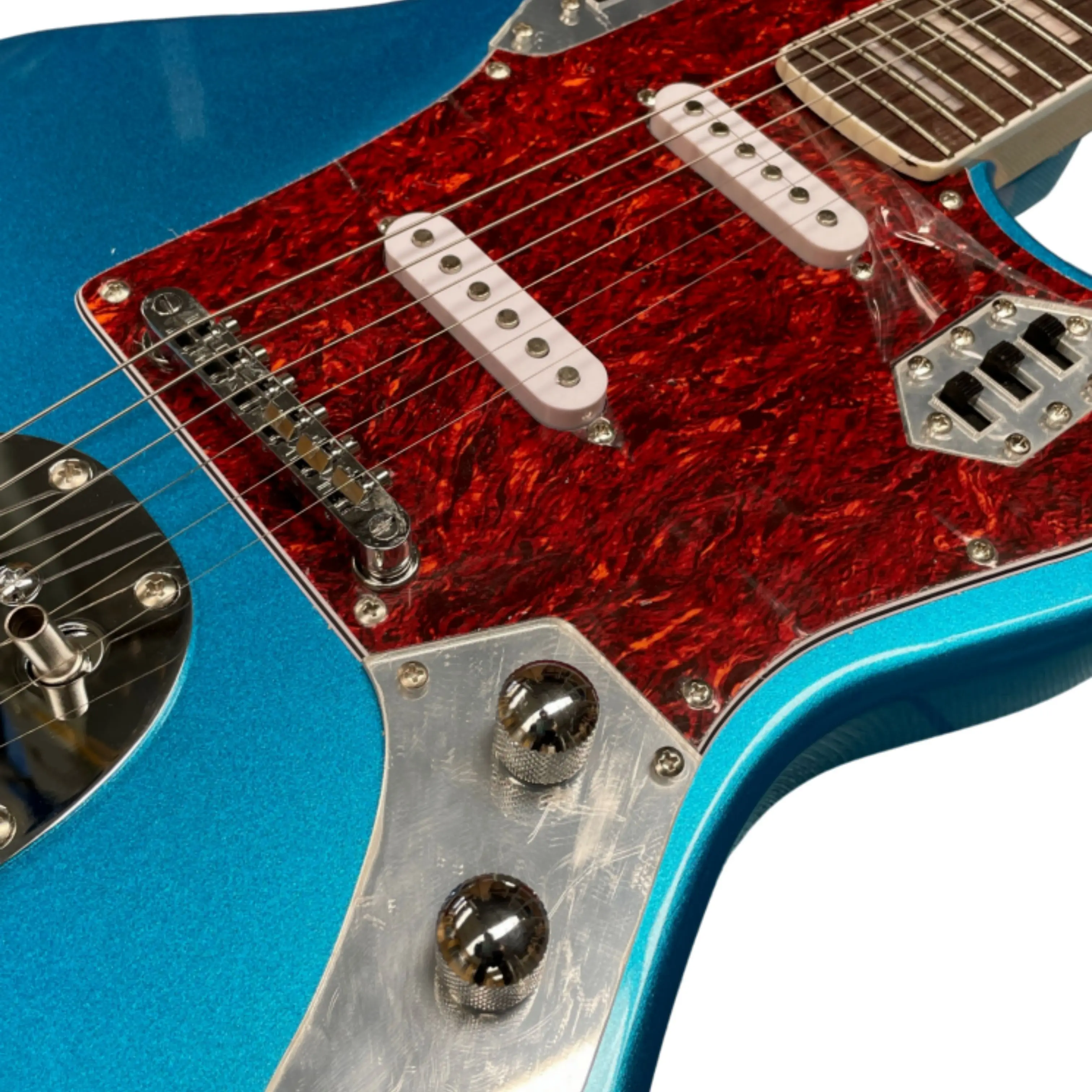 메탈릭 블루 색상의 전기 기타, 빨간색 진주 장식 픽가 - Electric Guitar Beginner 리뷰 및 가격